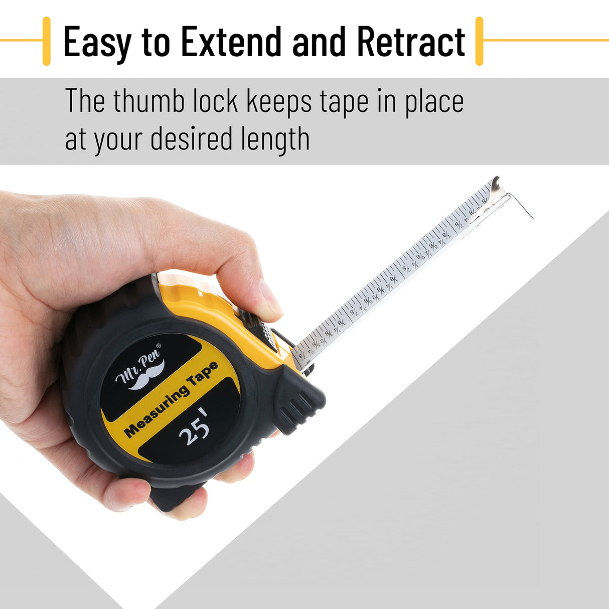 Mr. Pen- Tape Measure, 25-Foot, Steel Retractable Tape Measure with Fractions, Easy Read Tape Measure, Steel Tape Measure 25 ft Mr. Pen
