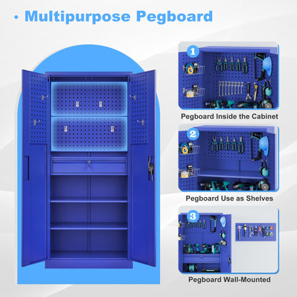 Letaya Metal Garage Tool Storage Cabinets with Pegboard, 71" Heavy Duty Steel Cabinet with Drawer and Adjustable Shelves, Lockable for Garage Utility - WoodArtSupply