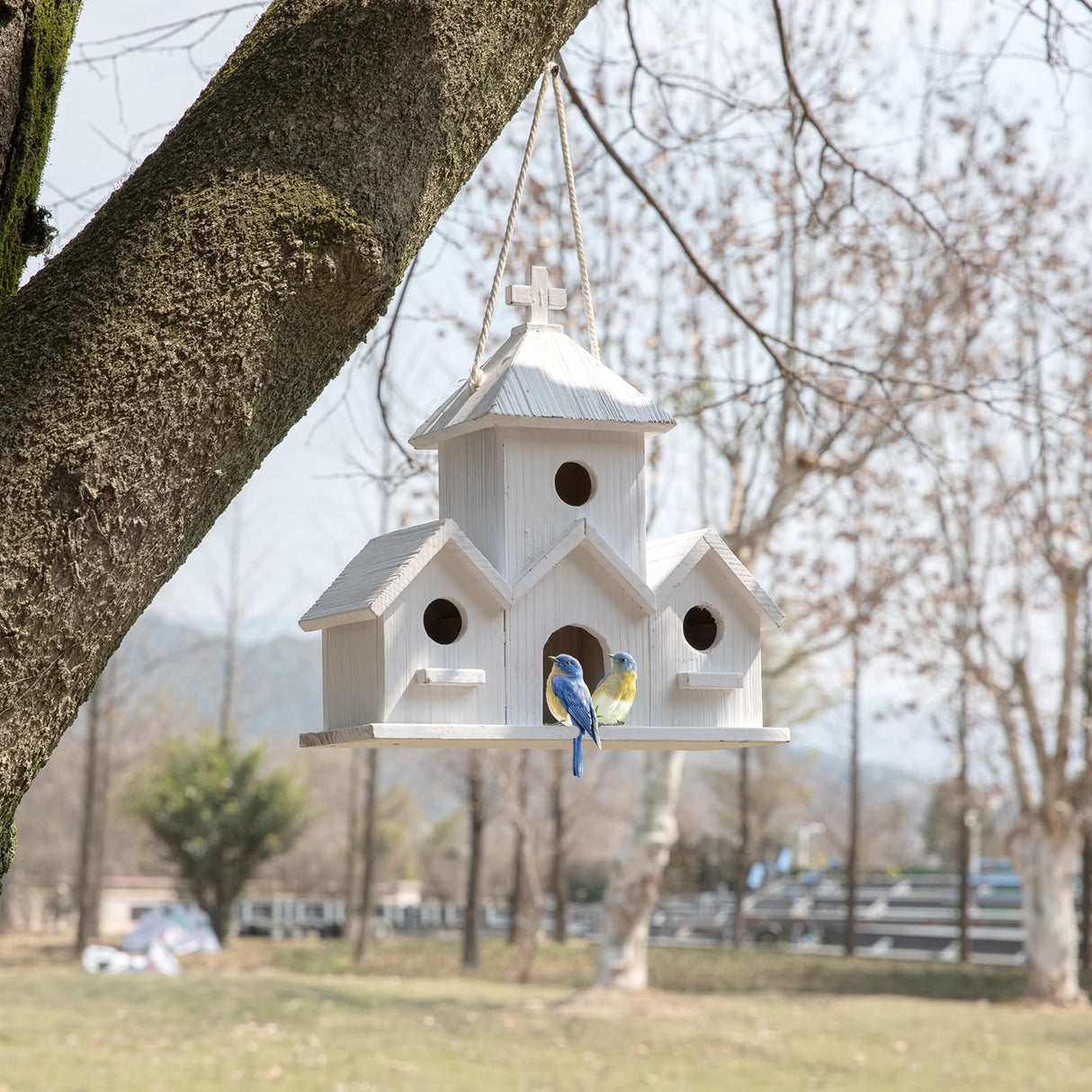 HHWODB Birdhouse Premium Bluebird Houses for Outside, Attract Beautiful Birds to Your Garden and Yard - Durable Outdoor Birdhouses 4 Hole Bird Houses HHWODB