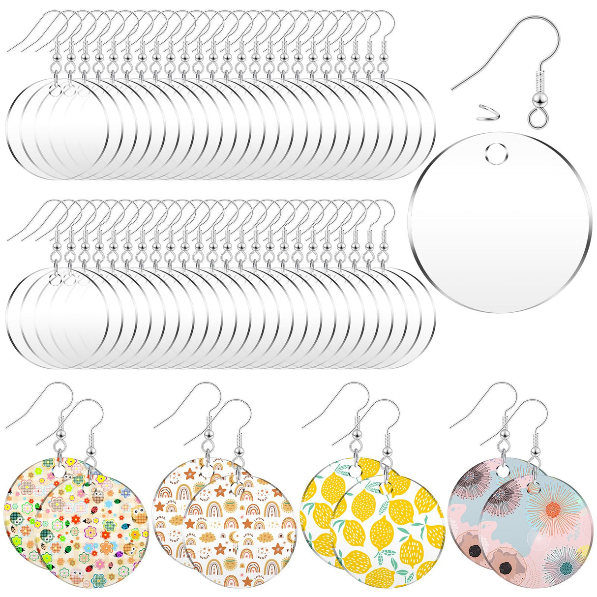 Loetere 168 Pieces Acrylic Earrings Blanks DIY Earrings Making Kit Includes Transparent Round Clear Acrylic Earring Blanks Pendants Earring Hooks and Loetere