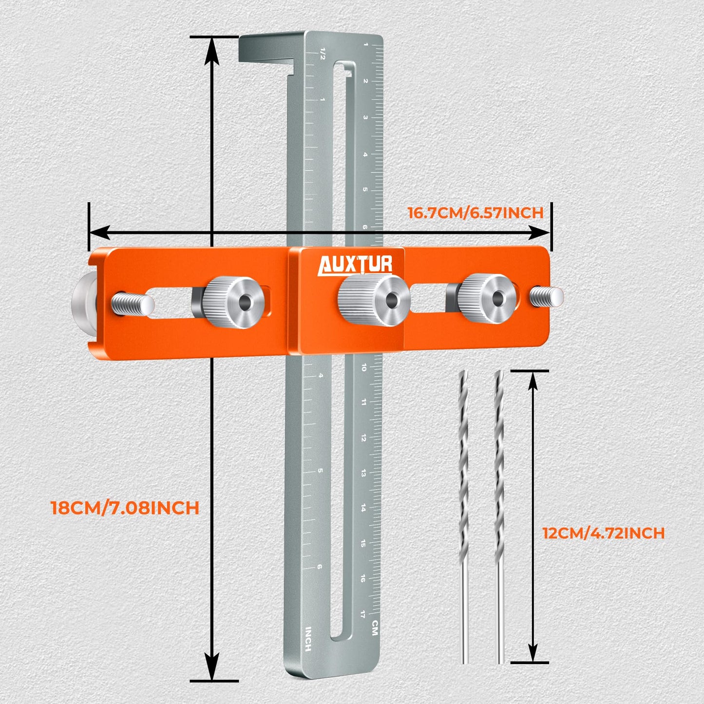 AUXTUR Cabinet Hardware Jig, Adjustable Cabinet Handle Template Tool with Alignment Hole, Punch Locator Drill Guide for Knobs,Handles and Pulls, - WoodArtSupply