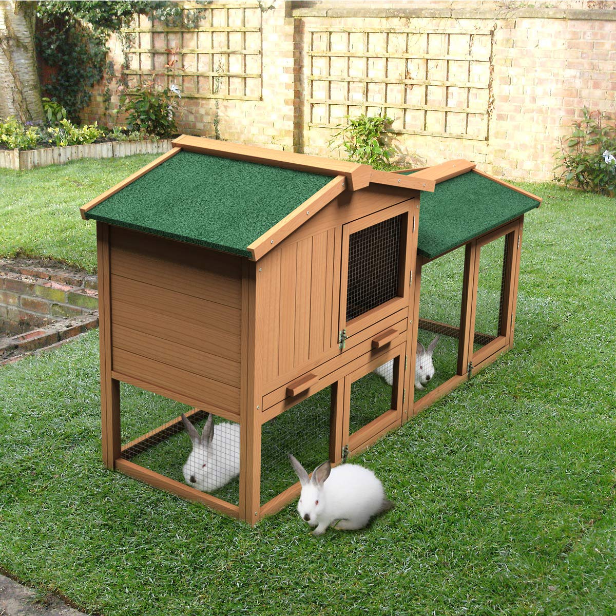 Tangkula Large Chicken Coop, 58‘’ Wooden Hen House Outdoor Backyard Garden Bunny Rabbit Hutch with Ventilation Door, Removable Tray & Ramp Chicken - WoodArtSupply