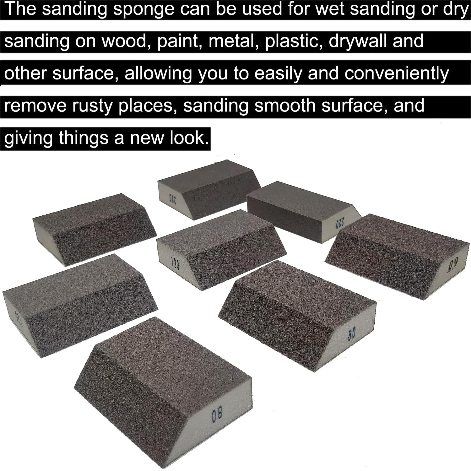 M-jump 8 Pack Single Sanding Sponge Kit- 60/80/120/220- Coarse Medium Fine Grit,Washable and Reusable Sanding Blocks for Wood-Working Sanding Metal M-jump