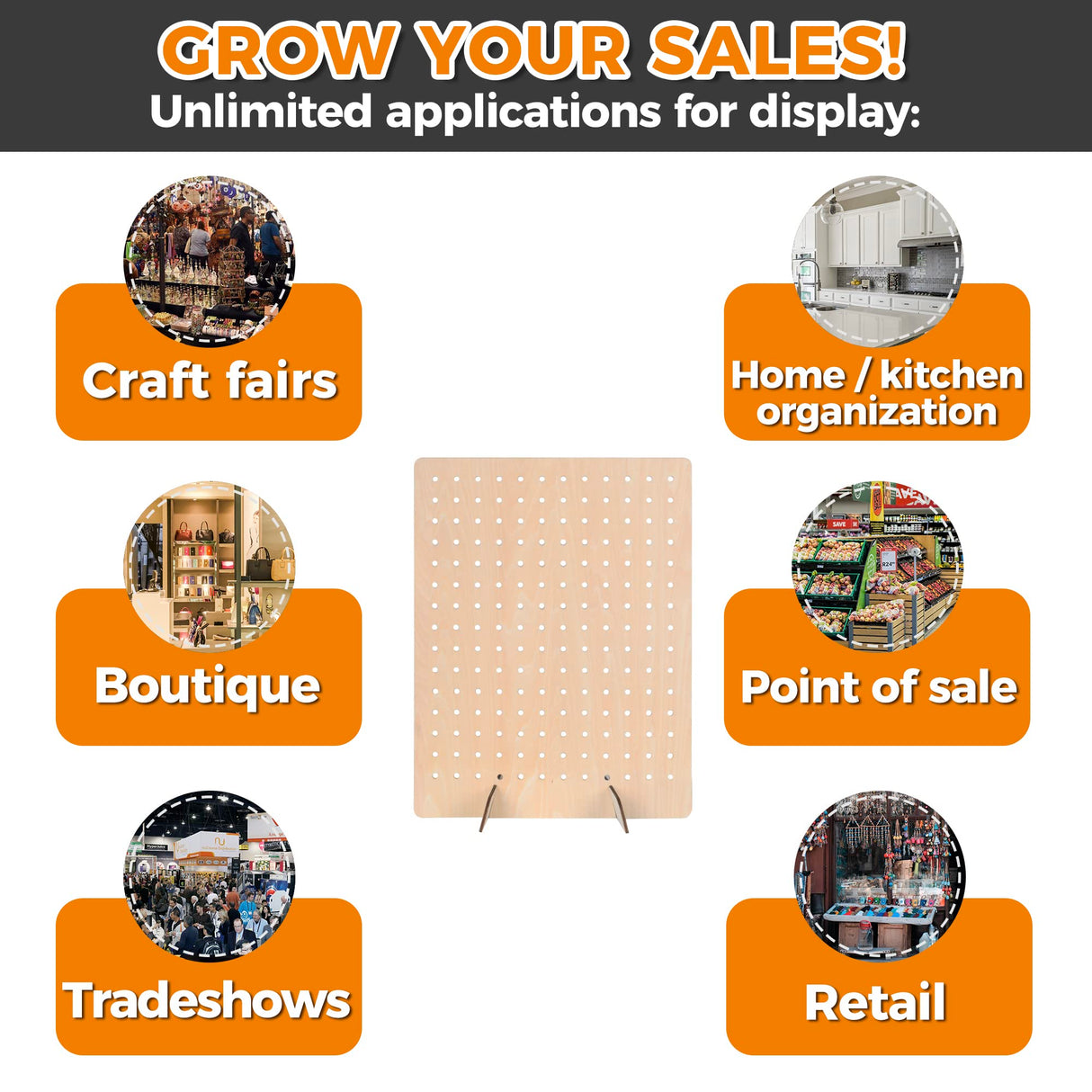 Wooden Pegboard Display Stand Retail Rack - Necklace Holder Earring Display Stands for Selling and Craft Shows - Jewelry, Pin, Stickers & Keychain Storage Standard