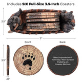 Bear Coasters Set – 6 Full Size Rustic Coasters in Handmade Canoe with Adorable Black Bear Figurines | Black Bear Log Cabin Decorations, Rustic Lodge Cabin Obsession