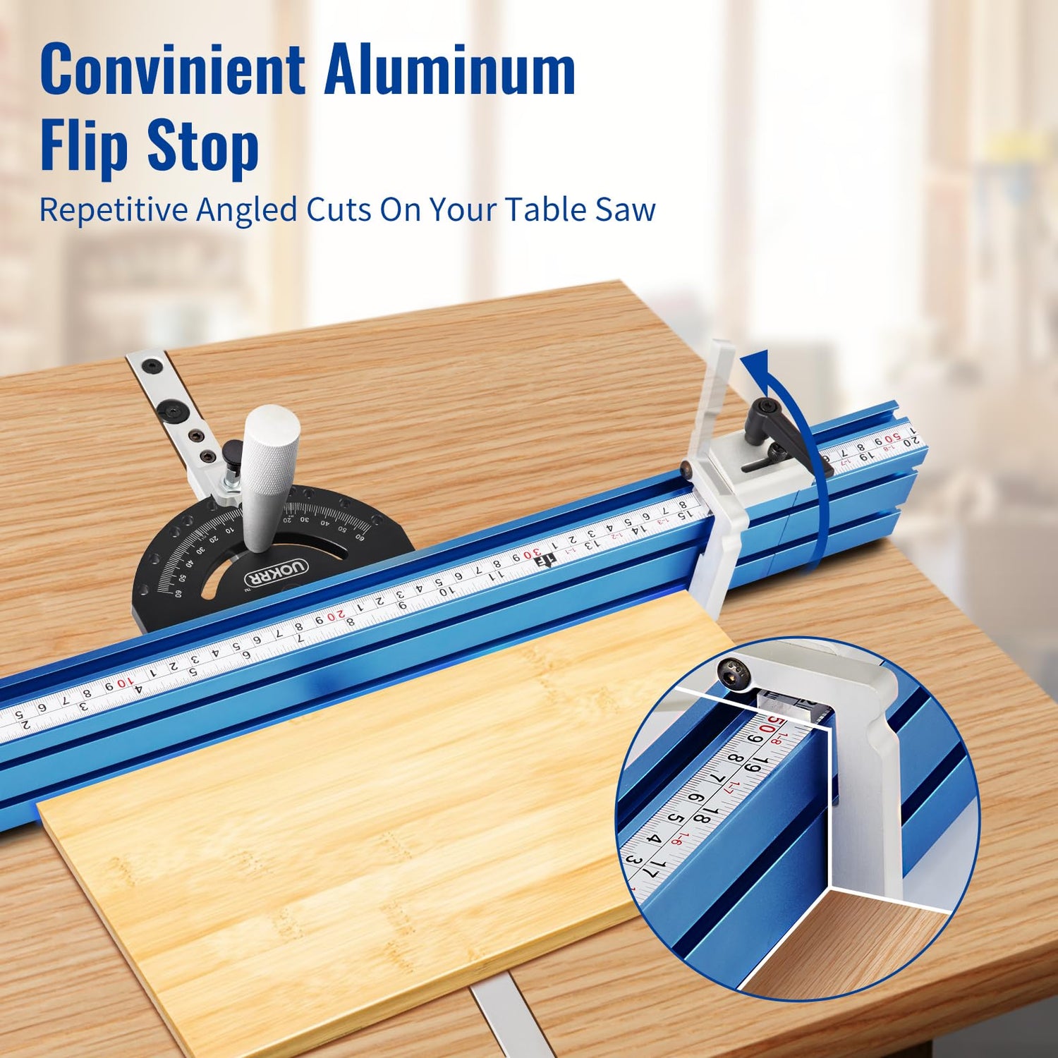 UOKRR Miter Gauge for Table Saw w/ 20 Inch-36 Inch Telescoping Aluminum Miter Fence & Bar/Precision Repetitive Cut Flip Stop / 60° Angled Ends for UOKRR