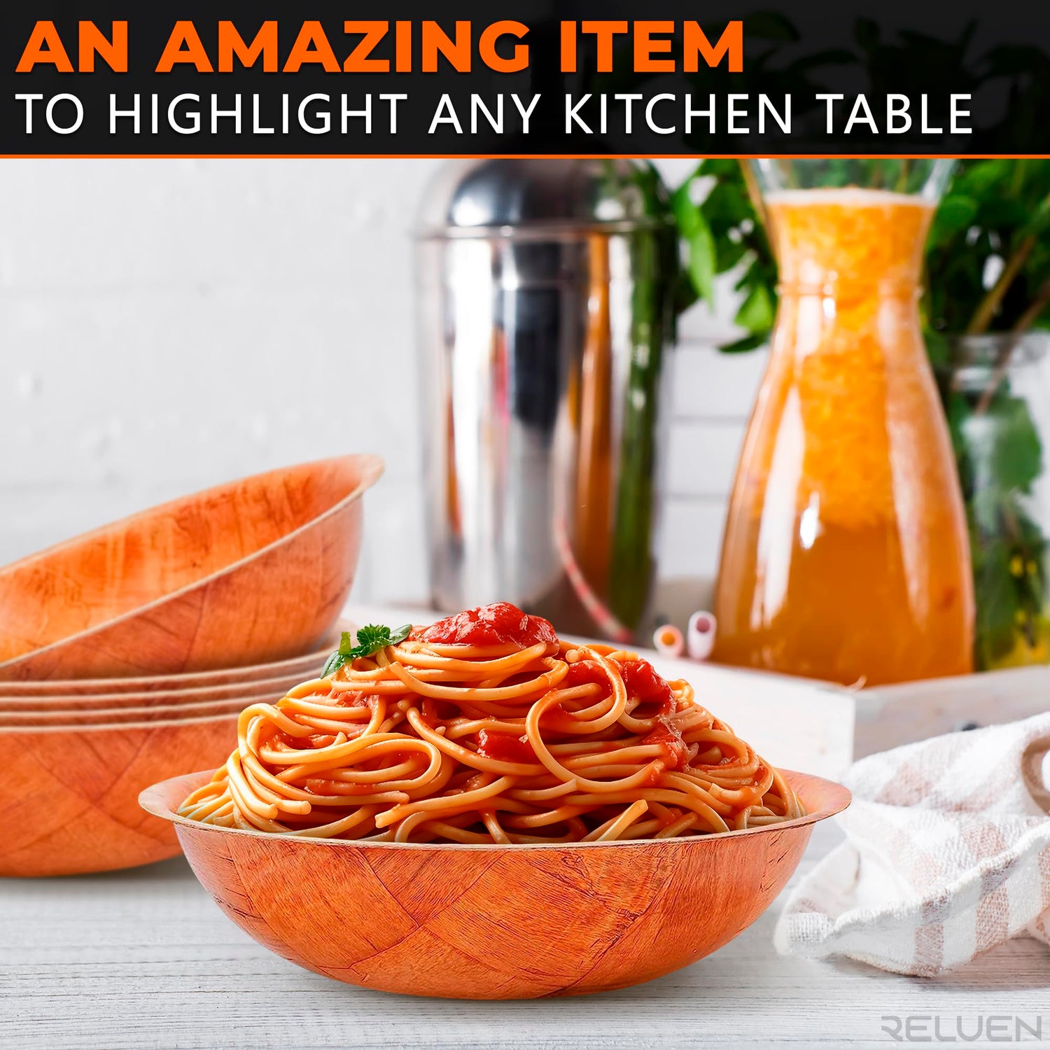 6Pcs Wooden Salad Bowl Set - Decorative Bowls for Kitchen Large Serving Bowls for Entertaining Small Snack Bowls Set Soup - 8 Inch Fruit Bowl for Reluen