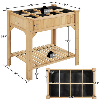 Yaheetech 36'' Hx25'' Wx37'' L Raised Garden Bed 8 Pocket Herbs Garden Planter Outdoor Horticulture Vegetables Standing Planters Boxes with Grow Grid - WoodArtSupply