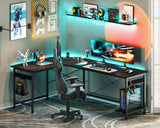 Coleshome 66" L Shaped Gaming Desk with Outlet, L Shaped Desk with CPU Stand, Corner Computer Desk, Home Office Desk, Writing Desk, Black Coleshome