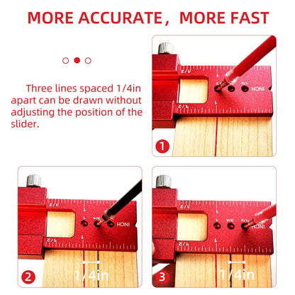 Precision Pocket Ruler Metal Slide Rule Inch and Metric, 3Pcs Aluminum Woodworking Rulers with Slide Stop T-Type Scribing Ruler Square Ruler T Track