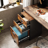 DEVAISE 3 Drawer Wood Mobile File Cabinet, Rolling Filing Cabinet for Letter/A4 Size, Rustic Brown DEVAISE