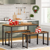 HOOBRO Dining Benches, Pair of 2 Benches, Industrial Style Indoor Benches, Durable Metal Frame, for Kitchen, Dining Room, Living Room, Rustic Brown HOOBRO