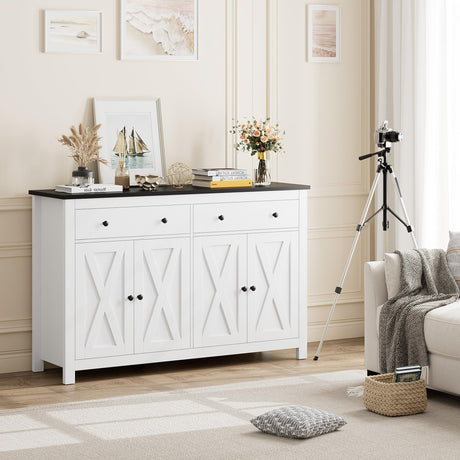 FOTOSOK Sideboard Buffet Cabinet with Storage, 55" Large Kitchen Storage Cabinet with 2 Drawers and 4 Doors, Wood Coffee Bar Cabinet Buffet Table for FOTOSOK