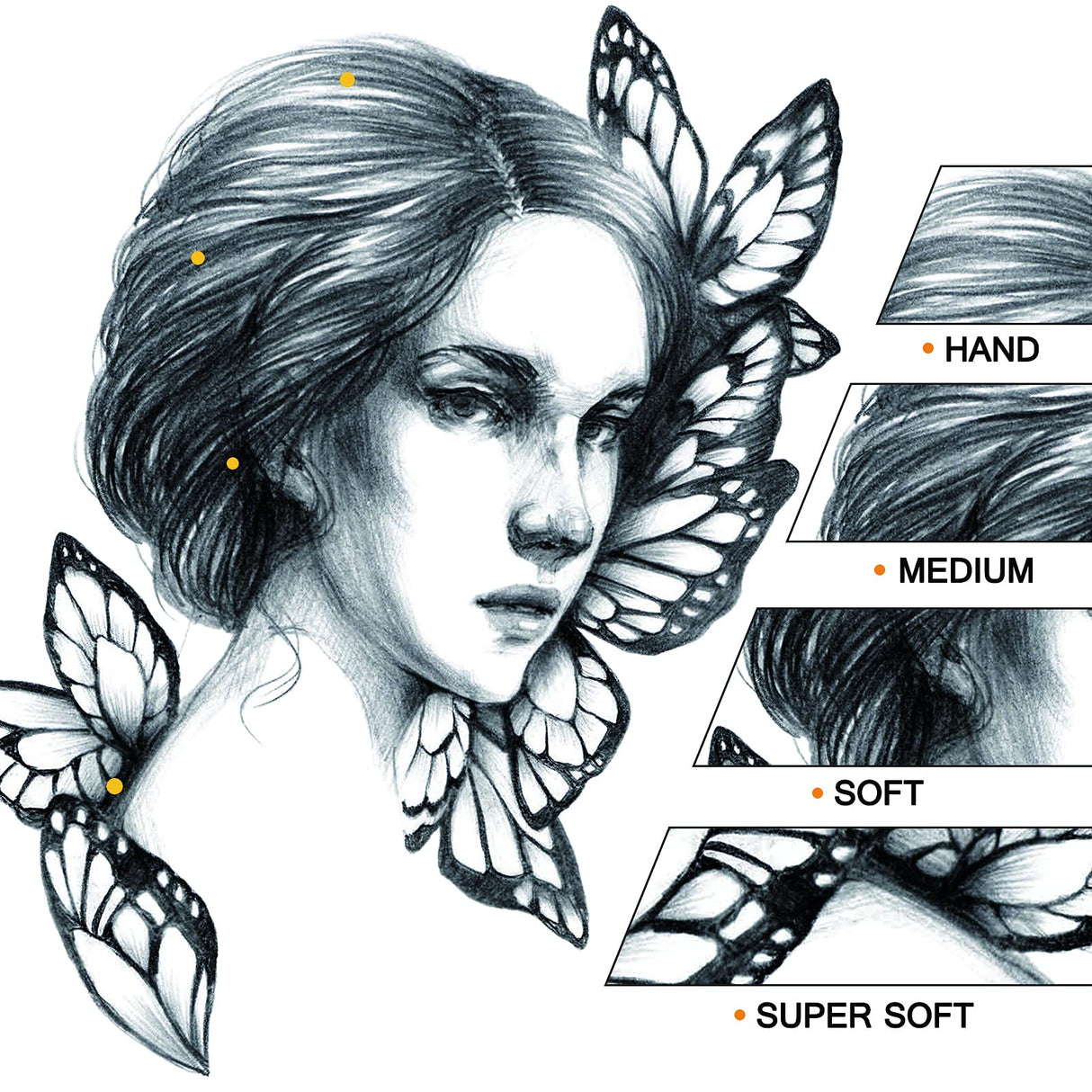 PANDAFLY Professional Charcoal Pencils Drawing Set - 8 Pieces Super Soft, Soft, Medium and Hard Charcoal Pencils for Drawing, Sketching, Shading, PANDAFLY