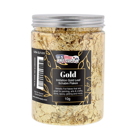 U.S. Art Supply Metallic Foil Schabin Gilding Gold Leaf Flakes - Imitation Gold in 10 Gram Bottle - Gild Picture Frames, Paintings, Furniture, U.S. Art Supply