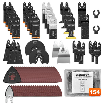 AMZWEI 154 Metal Wood Oscillating Tool Blade, Titanium Oscillating Saw Blades with Sandpaper, Quick Release Multi Tool Blades Kits for Dewalt Ryobi