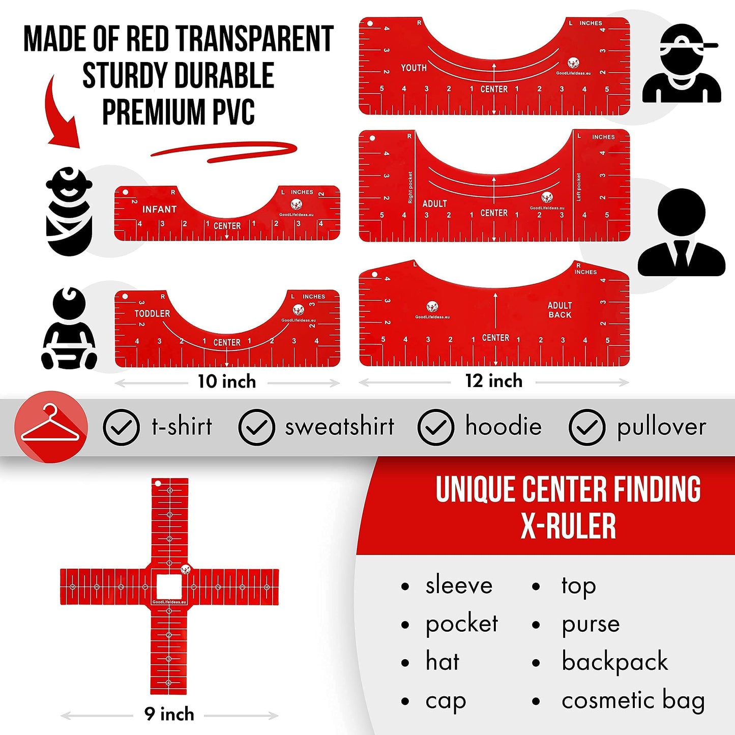 Tshirt Ruler Guide for Vinyl Alignment - T Shirt Ruler Guide for Heat Press, Shirt Measurement Tool for Heat Press, T-Shirt Ruler Centering Guide - WoodArtSupply