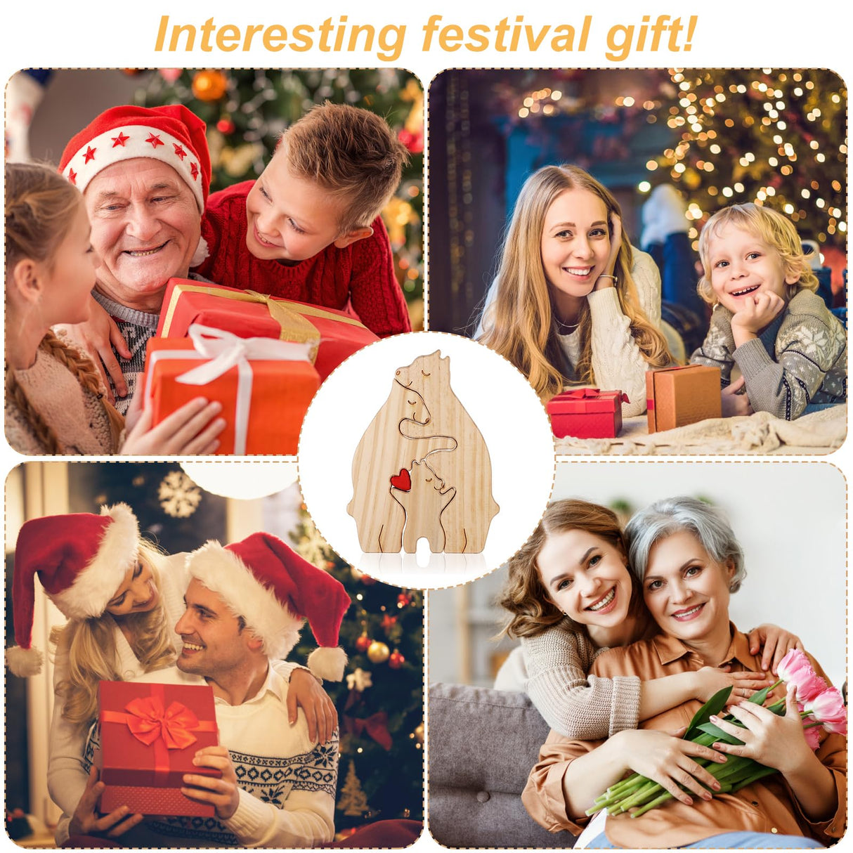 Personalized Family Name Puzzle, 3 Bears Wooden Bear Puzzle Decorative Wooden Bear Puzzle Creative Birthday Gifts for Mom Parents Home Decor Mothers BOXOB