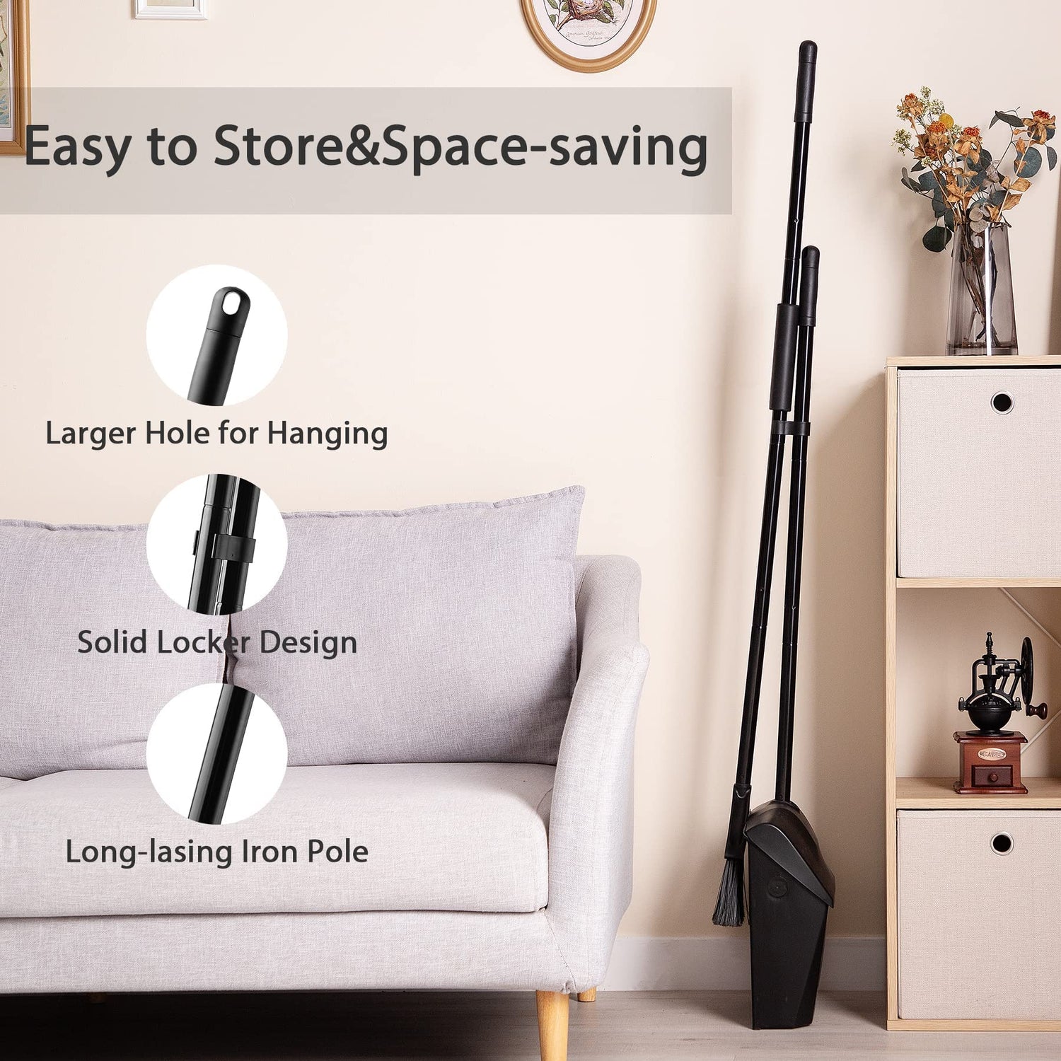 Eyliden Commercial Angle Broom and Dustpan Combo, with Long Handle, Lobby Dust Pan Sweep Set for Outdoor Garages Courtyard Sidewalks Decks Indoor Eyliden