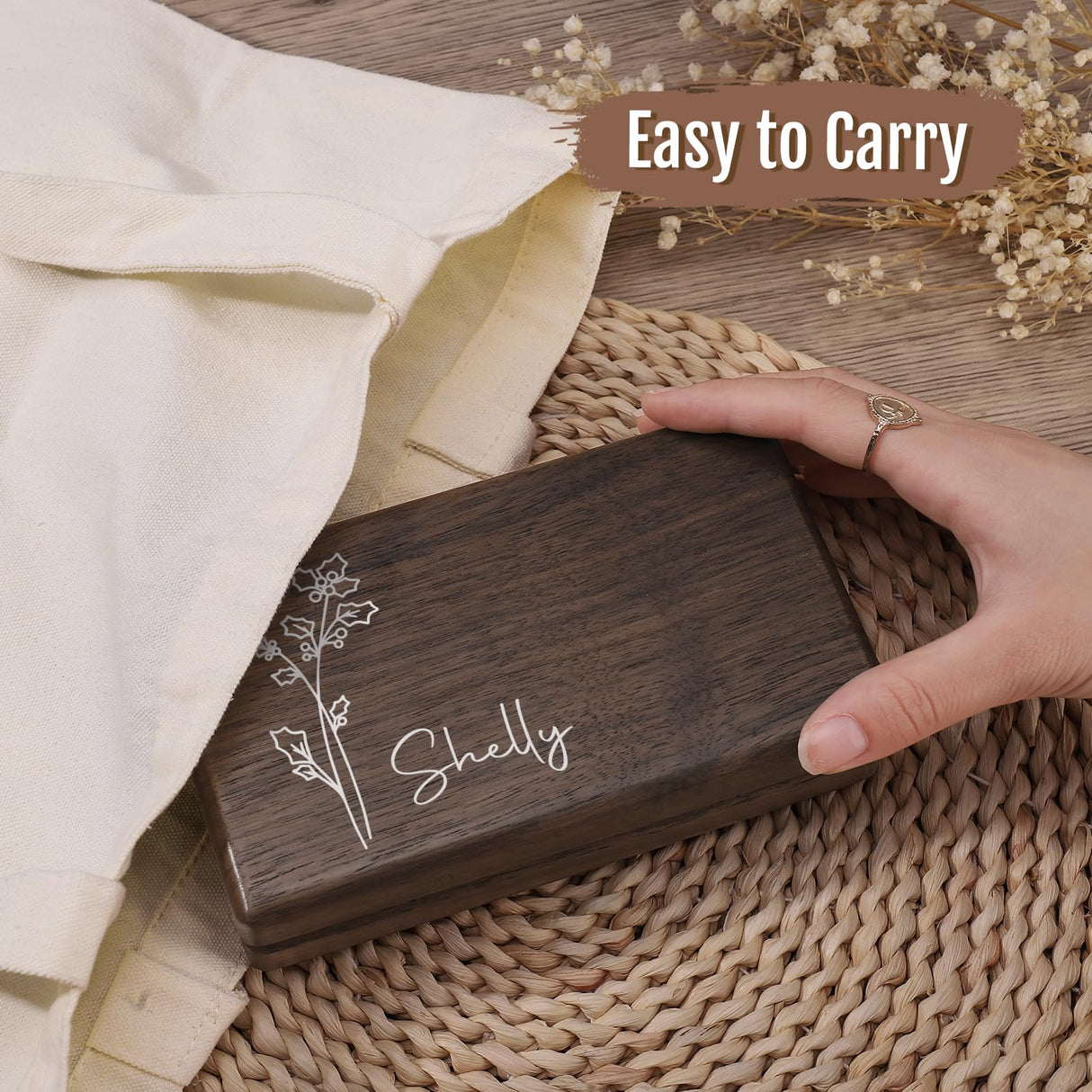 Zhamate Personalized Gifts for Women Girls-Custom Jewelry Box Wooden with Birth Flower Name, Birthday Gifts, Wedding Gift for Bridesmaids, Mom Gifts Zhamate