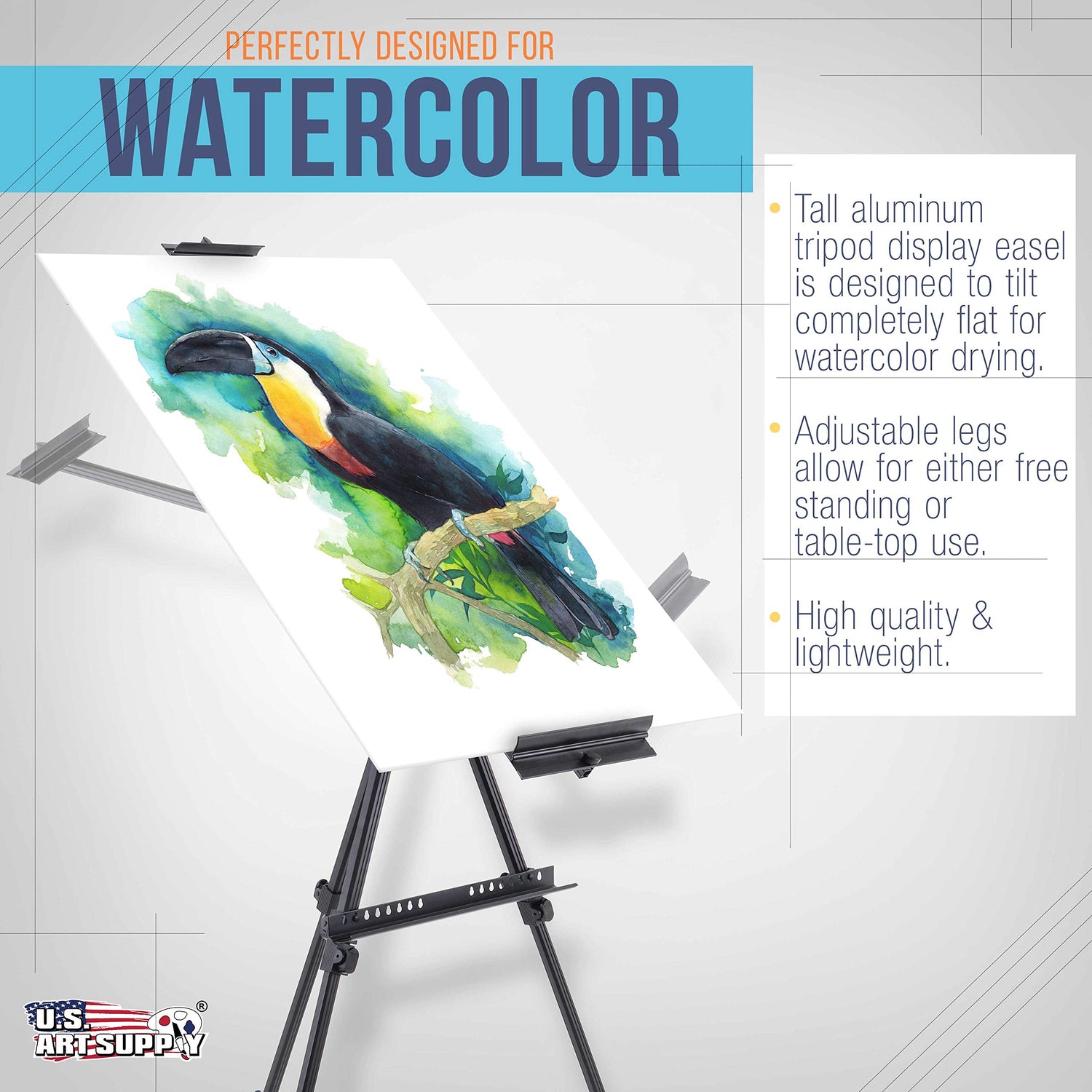 U.S. Art Supply 80" High Aluminum Artist Watercolor Field and Display Easel Stand - Adjustable Height Floor and Tabletop Tripod, Holds Painting US Art Supply