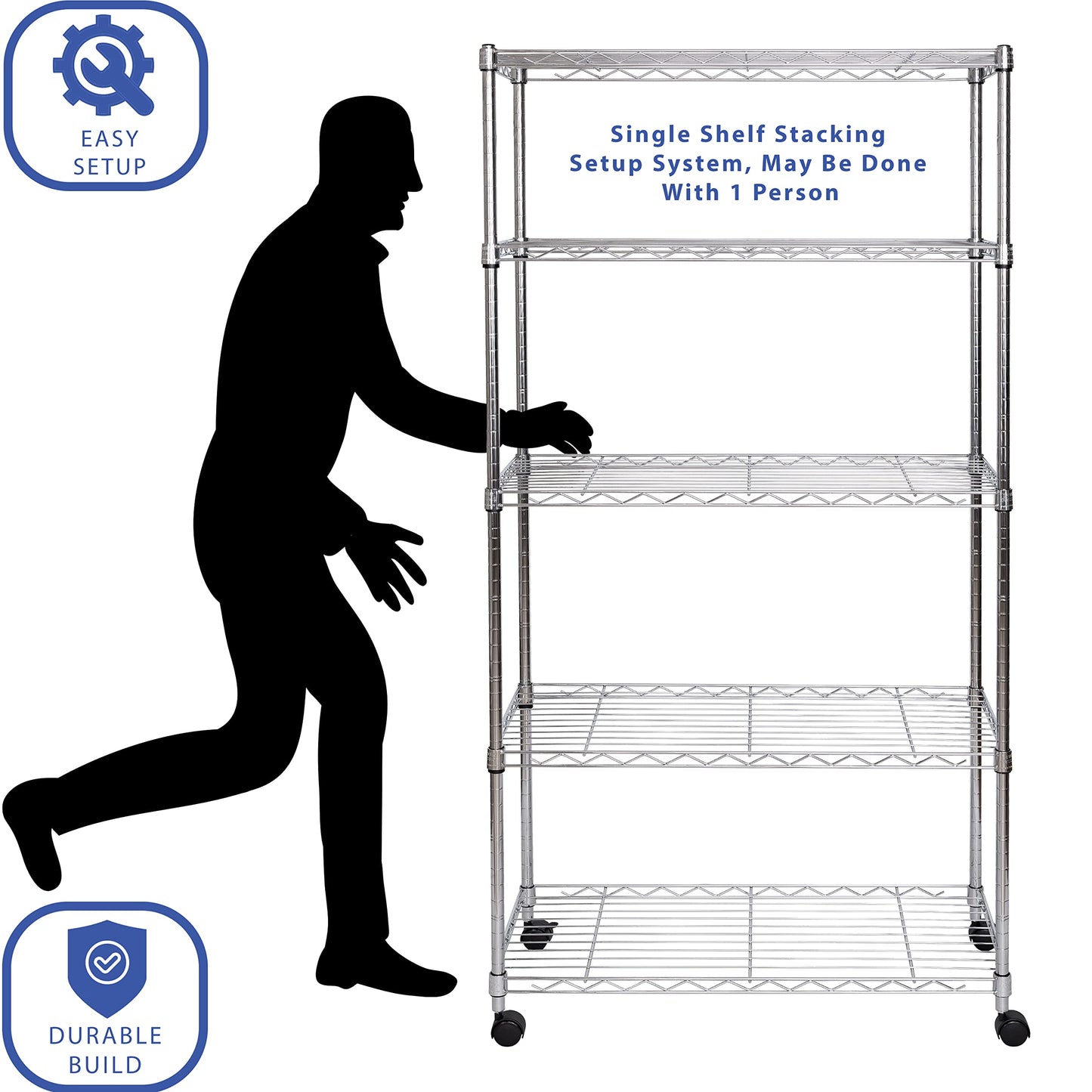 Seville Classics 5-Tier Wire Shelving with Wheels, 5-Tier, 30"" W x 14"" D (NEW MODEL), Chrome Plating, Plated Steel