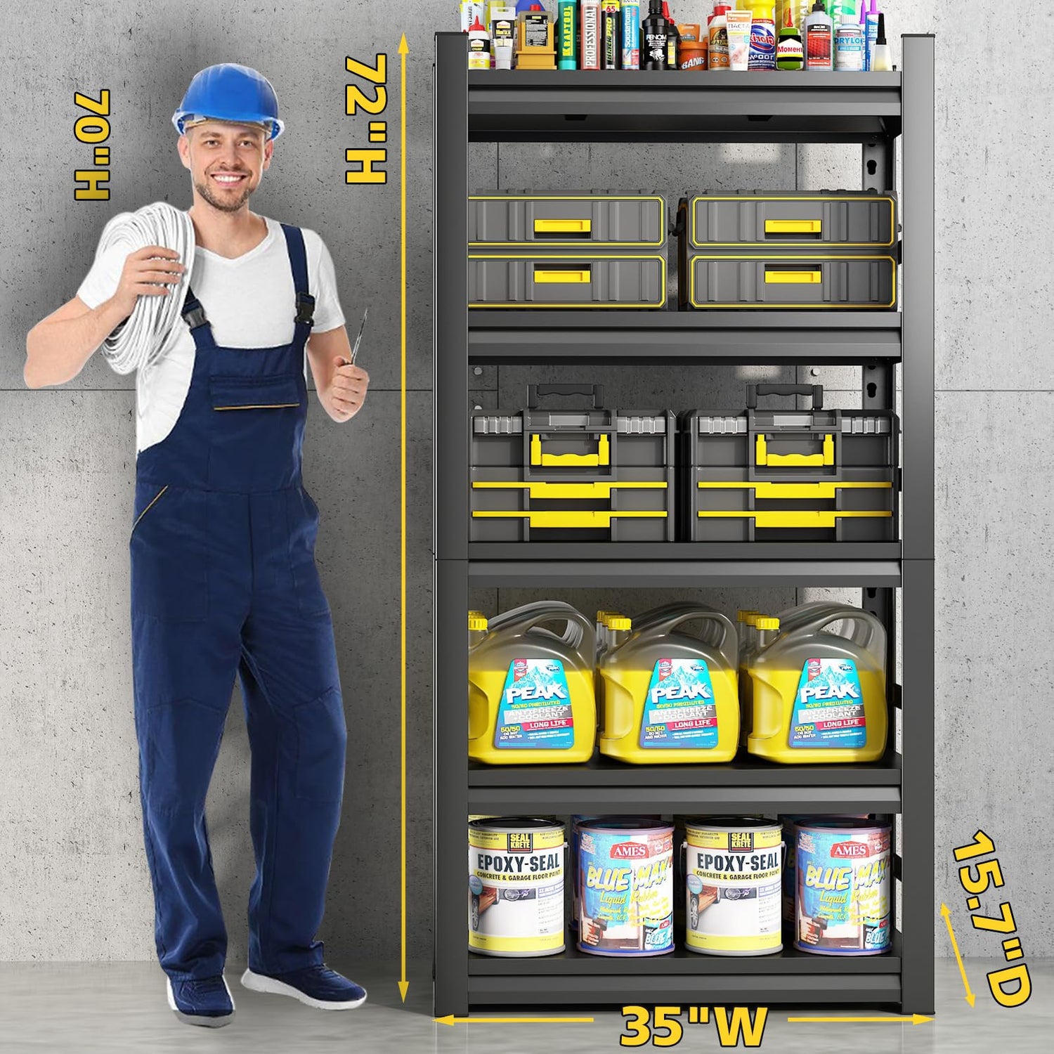 72" H Garage Shelving,Sturdy Garage Shelves Steel Heavy Duty Shelf,Large Metal Shelves,Adjustable Garage Storage Shelves Rack Unit for Warehouse Bezuny