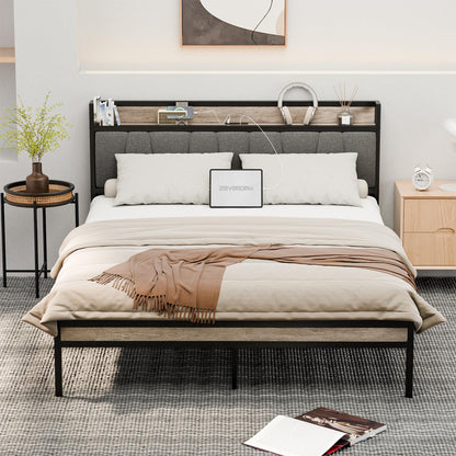 Zevemomo Queen Bed Frame with Integrated Charging Station and Storage Solutions - WoodArtSupply