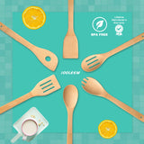 IOOLEEM Cooking wooden Utensil Set (6, Natural Bamboo) spoons, spatula set IOOLEEM