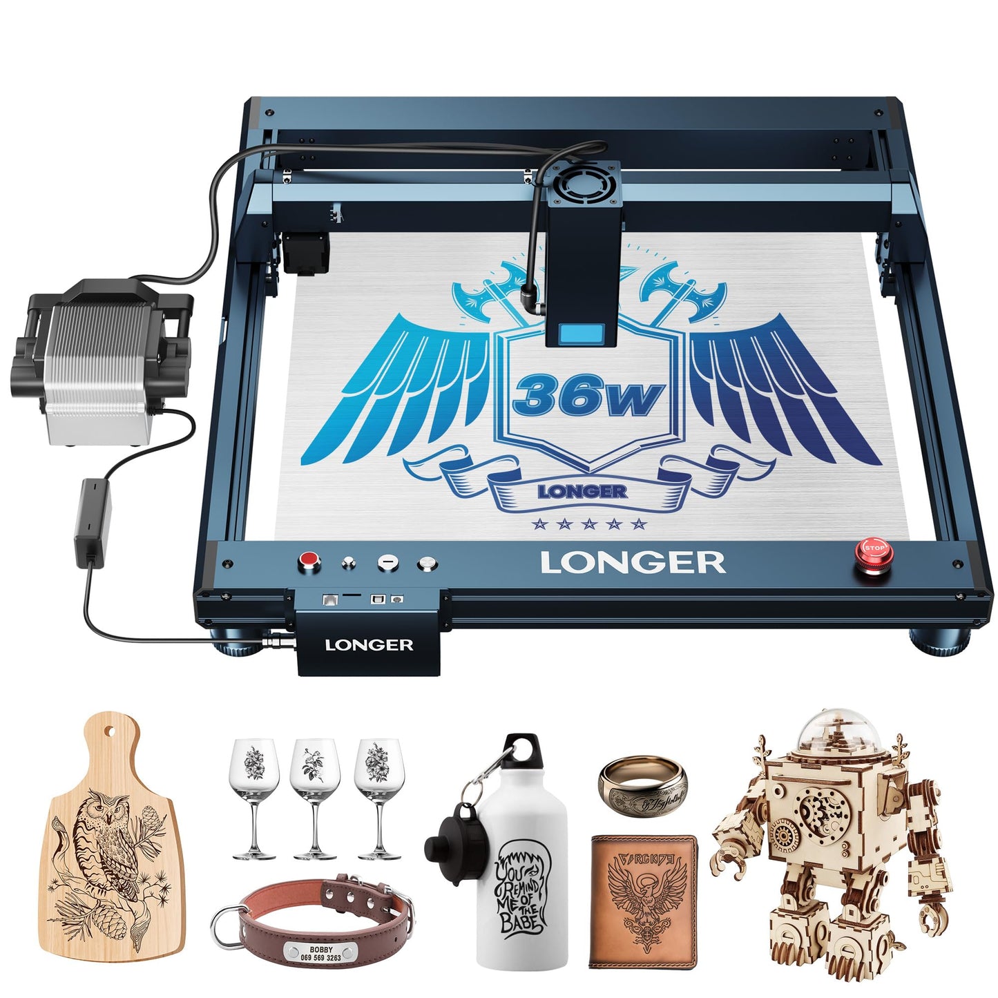 Longer Laser B1 Engraver with Auto Air Assist, 36W Output Laser Cutter, 180W Laser Engraving Machine, DIY Laser Engraver for Wood and Metal, Paper,