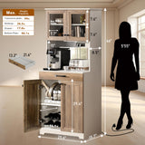 Kitchen Pantry Cabinet, Farmhouse Sideboard Buffet Cabinet with Charging Station and LED Light, Freestanding Kitchen Hutch Storage Cabinet with NEWOWNDS