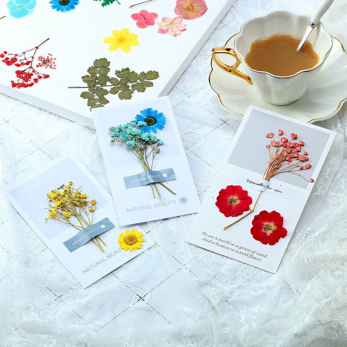 eBoot 72 Pcs Pressed Flowers Bulk Dried Flower for Resin Mold Dried Pressed Flower Leaves Set for Crafts Christmas DIY Gift Floral Scrapbooking EBOOT