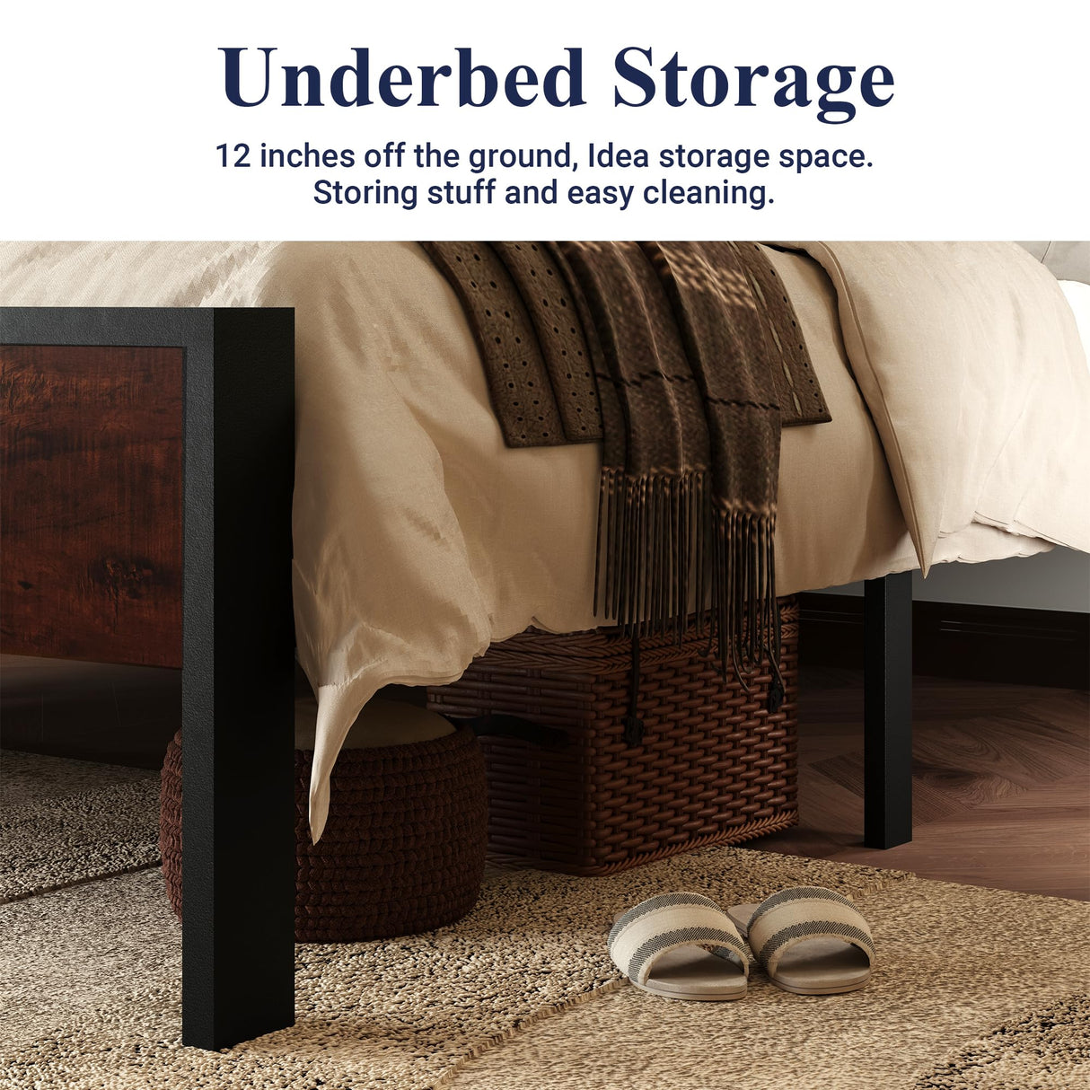 Allewie King Size Heavy Duty Platform Bed Frame with Rustic Wooden Headboard and Footboard Allewie