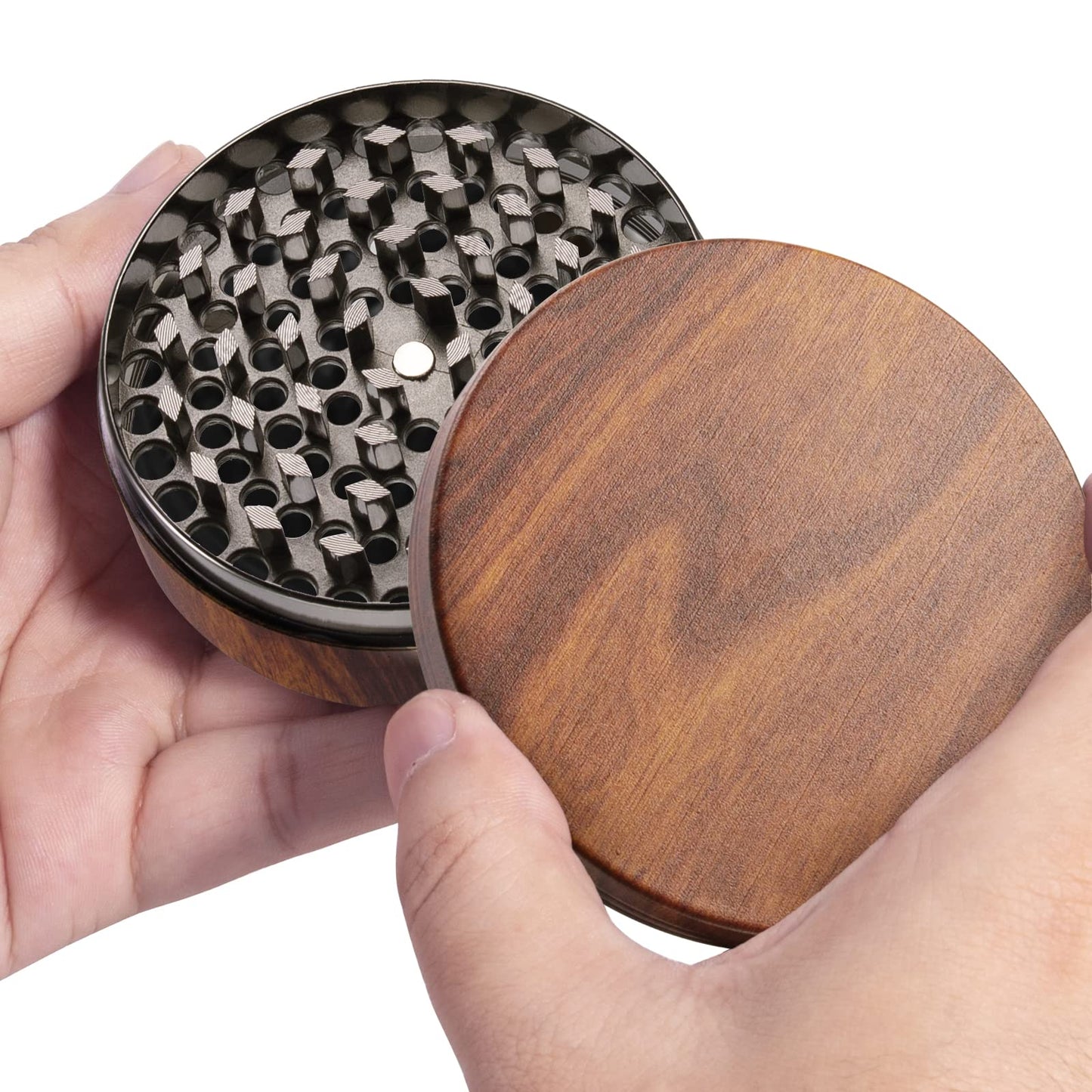 KINGTOP 3 Inch Large Spice Grinder, Zinc Alloy Mills (Wood Grain Brown) - WoodArtSupply