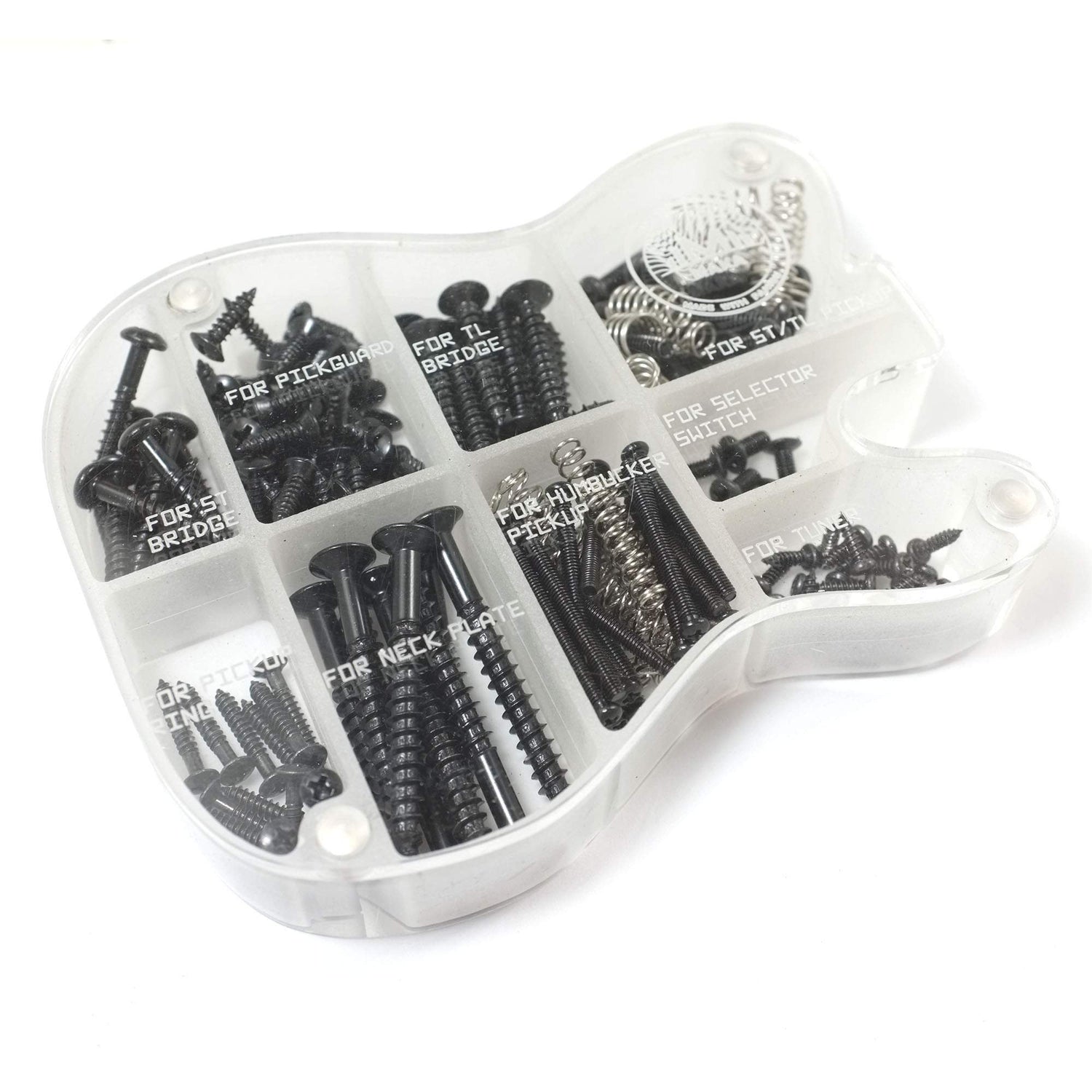 MAKA Guitar Screw Kit Assortment with Custom Acrylic Storage Box for Electric Guitar Bridge, Pickup, Pickguard, Tuner, Switch, Neck Plate, with M MAKA