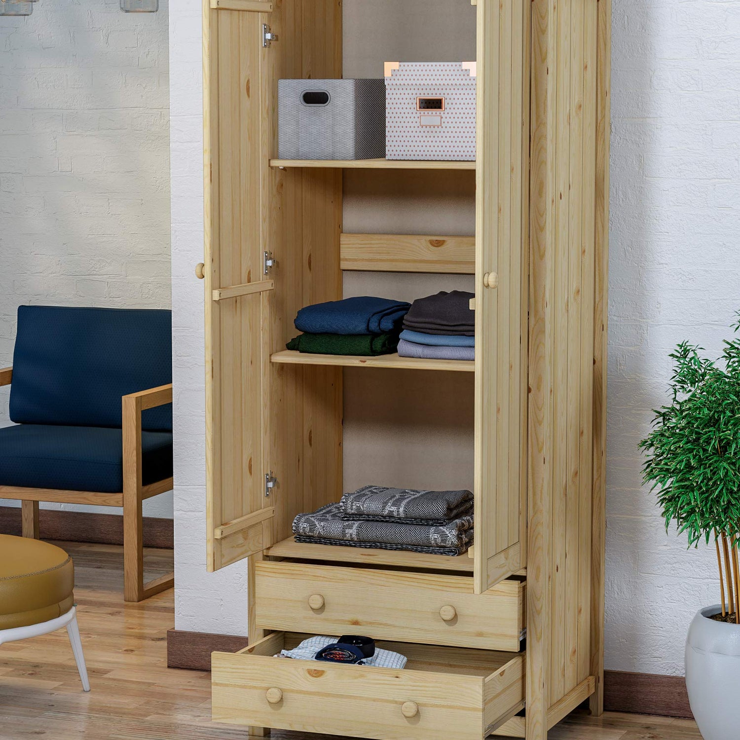 Elegant Wooden Wardrobe Closet Armoire with Spacious Storage, Drawers, and Doors - Ideal Bedroom Armoire Wardrobe Closet for Organizing Clothing Generic