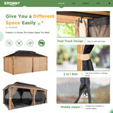 EROMMY 12' x 20' Gazebo, Wooden Finish Coated Aluminum Frame Canopy with Double Galvanized Steel Hardtop Roof, Outdoor Permanent Metal Pavilion with EROMMY