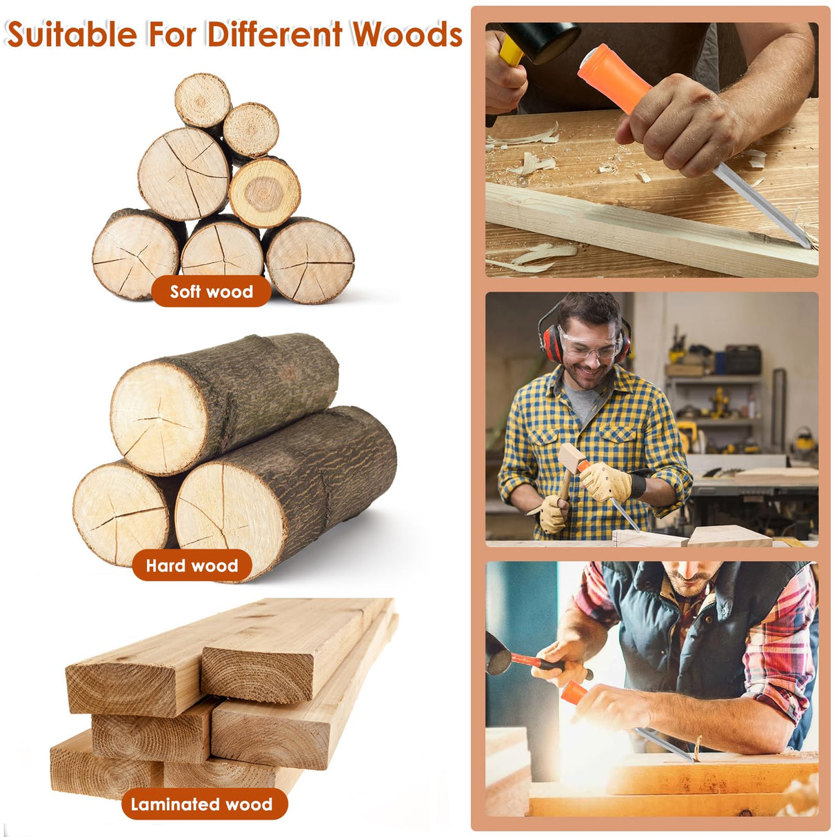 FALESOUL 4 Piece Wood Chisel Sets Woodworking Tools Set, Wood Chisels with Beveled Blade 6/12/18/24mm Sturdy Carpenter Chisel Hand Tool for Softwood FALESOUL