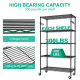 Folews 5 Tier Storage Shelves with Wheels - Metal Shelves for Storage Adjustable Wire Shelving Unit Organizer Storage Rack Shelf for Kitchen Garage Folews