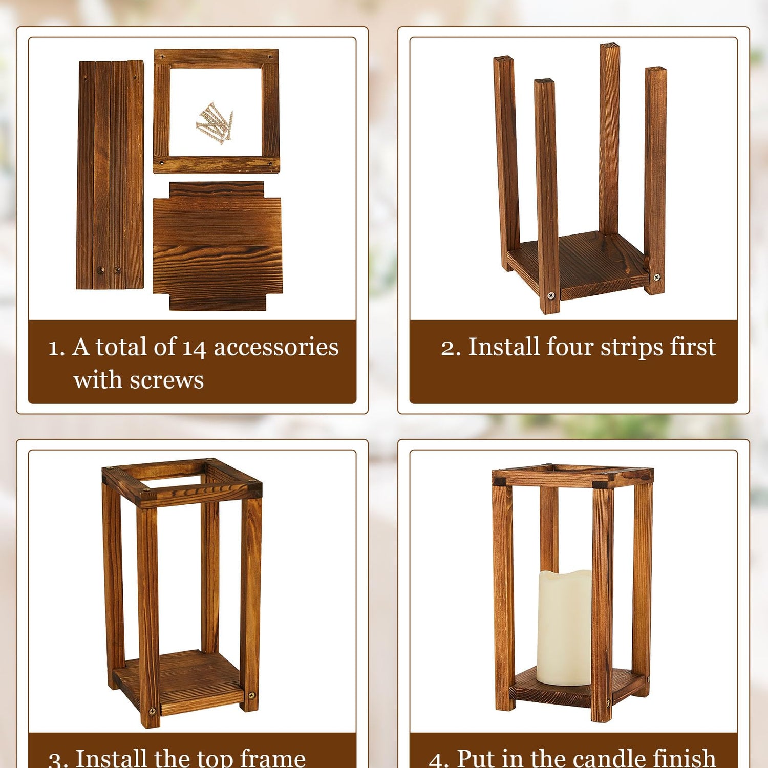 Huquary 16 Pcs Wooden Candle Lantern Set Includes 8 Rustic Wedding Centerpieces for Table Farmhouse Wooden Candle Holder and 8 Flameless Decorative Huquary