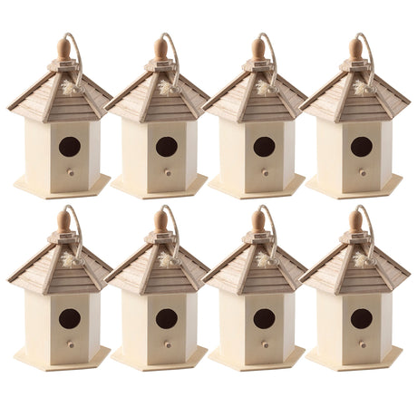 6.5" Wooden Gazebo Birdhouse by Make Market - Unfinished Hanging Birdhouse Made of 100% Wood, Outdoor Nesting Boxes - Bulk 8 Pack Make Market