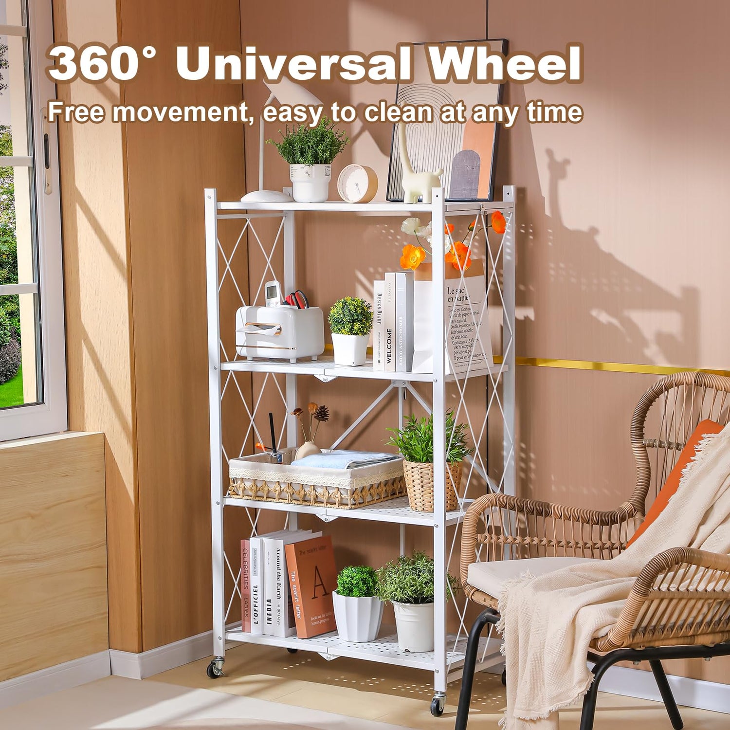 Heavy-Duty JOYBOS 4-Tier Foldable Metal Storage Rack with Wheels - No Assembly Required JOYBOS