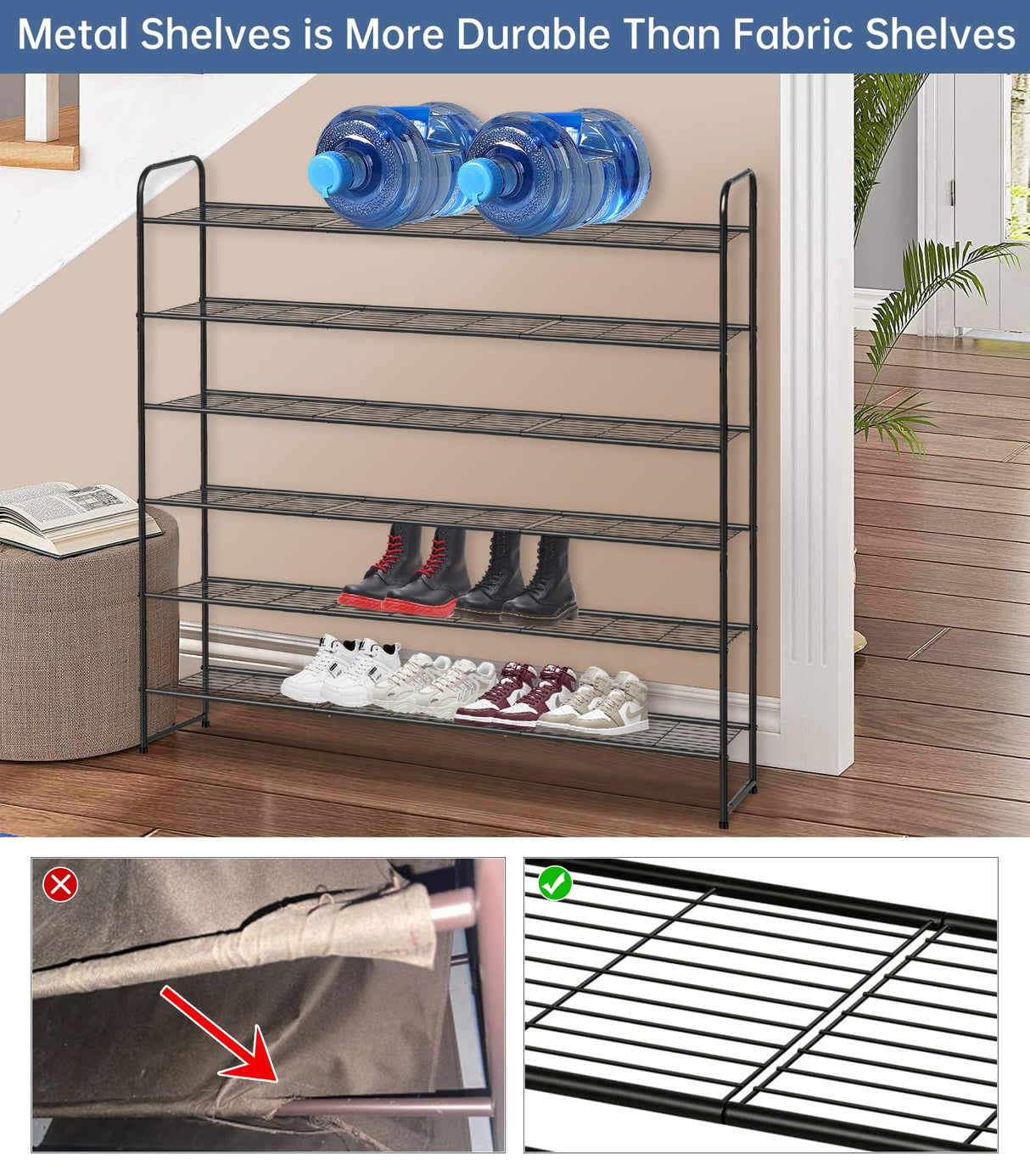 KEETDY Large Shoe Rack 6 Tier Organizer Tall Metal Shoe Organizer for Entryway Bedroom Floor Garage, Wide Shoe Shelf Storage Fits 42 Pairs Men KEETDY