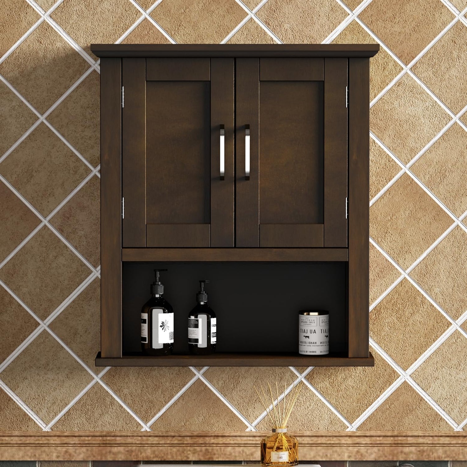 ChooChoo Wood Wall Cabinet with Doors, Medicine Cabinet with Adjustable Shelves Over The Toilet, Rustic Cabinet Wall Mounted for Bathroom, Kitchen, ChooChoo