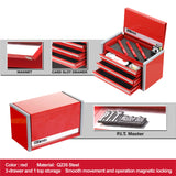 P.I.T. Mini Red Tool Box, Portable 3 Drawer Steel Tool Box with Magnetic Tab Locking, Red Micro Top Chest with Liner for Tools Storage, Home DIY P.I.T.