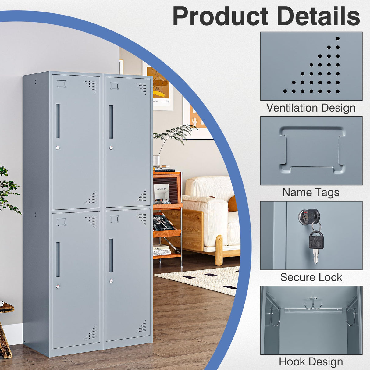 LISSIMO Metal Locker for Employees,Lockable Storage Cabinet with 2 Doors and Hooks,71 Inch Steel Storage Locker for Home Gym Office School LISSIMO