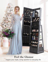 Nicetree 360° Swivel Jewelry Cabinet with Lights, Touch Screen Vanity Mirror, Rotatable Full Length Mirror with Jewelry Storage, Standing Jewelry Nicetree