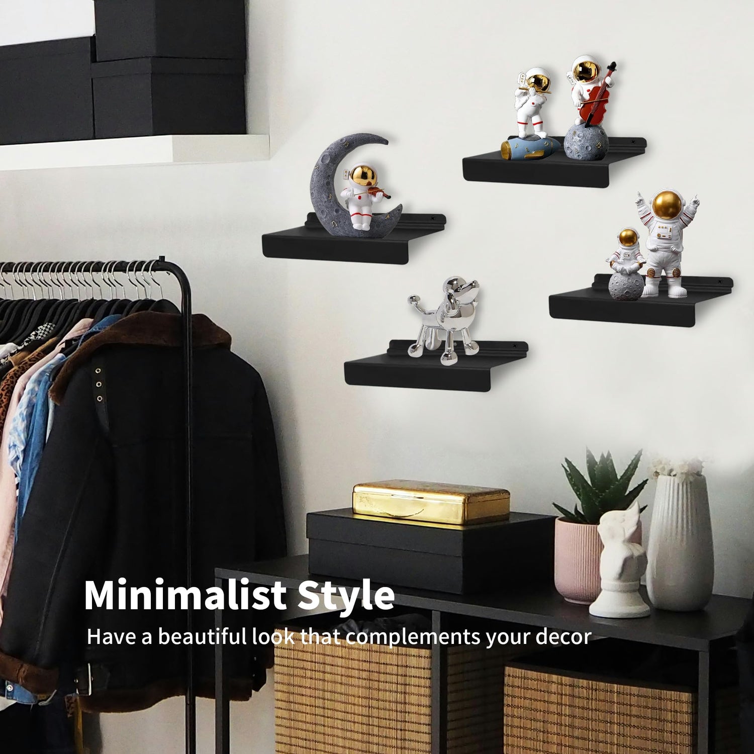 KEJJNYER 8 Pack Metal SlatWall Shelves, 4x10 Inch Slat Wall Shelves Black Flat Slat Board Shelving Slat Wall Panel Shelves for Shoes Retail Display KEJJNYER