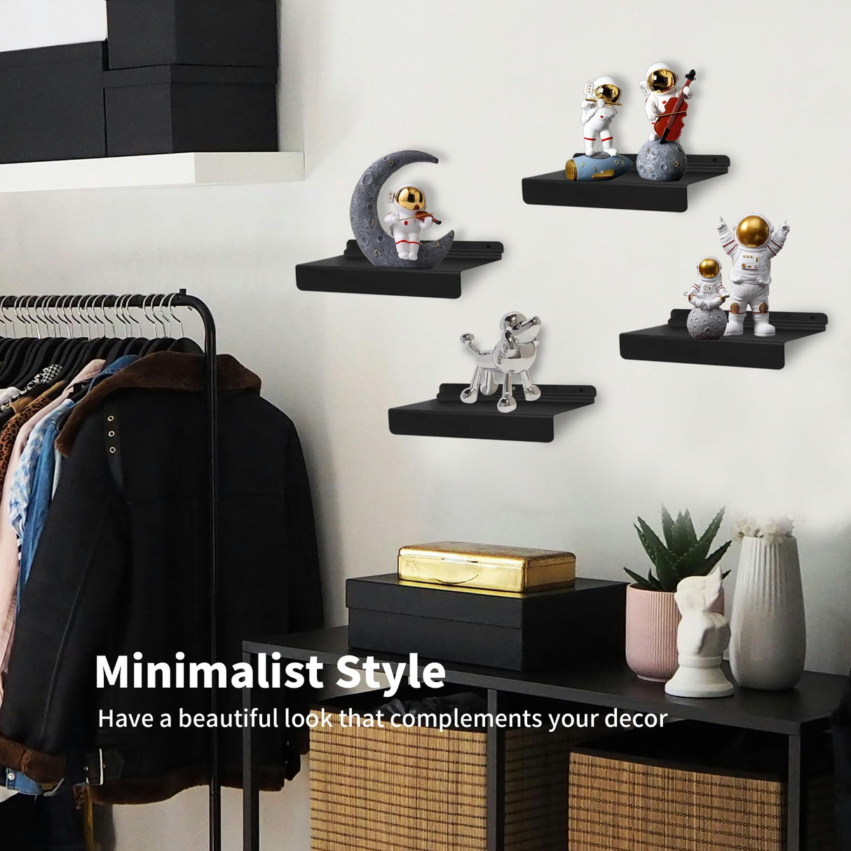 KEJJNYER 8 Pack Metal SlatWall Shelves, 4x10 Inch Slat Wall Shelves Black Flat Slat Board Shelving Slat Wall Panel Shelves for Shoes Retail Display KEJJNYER