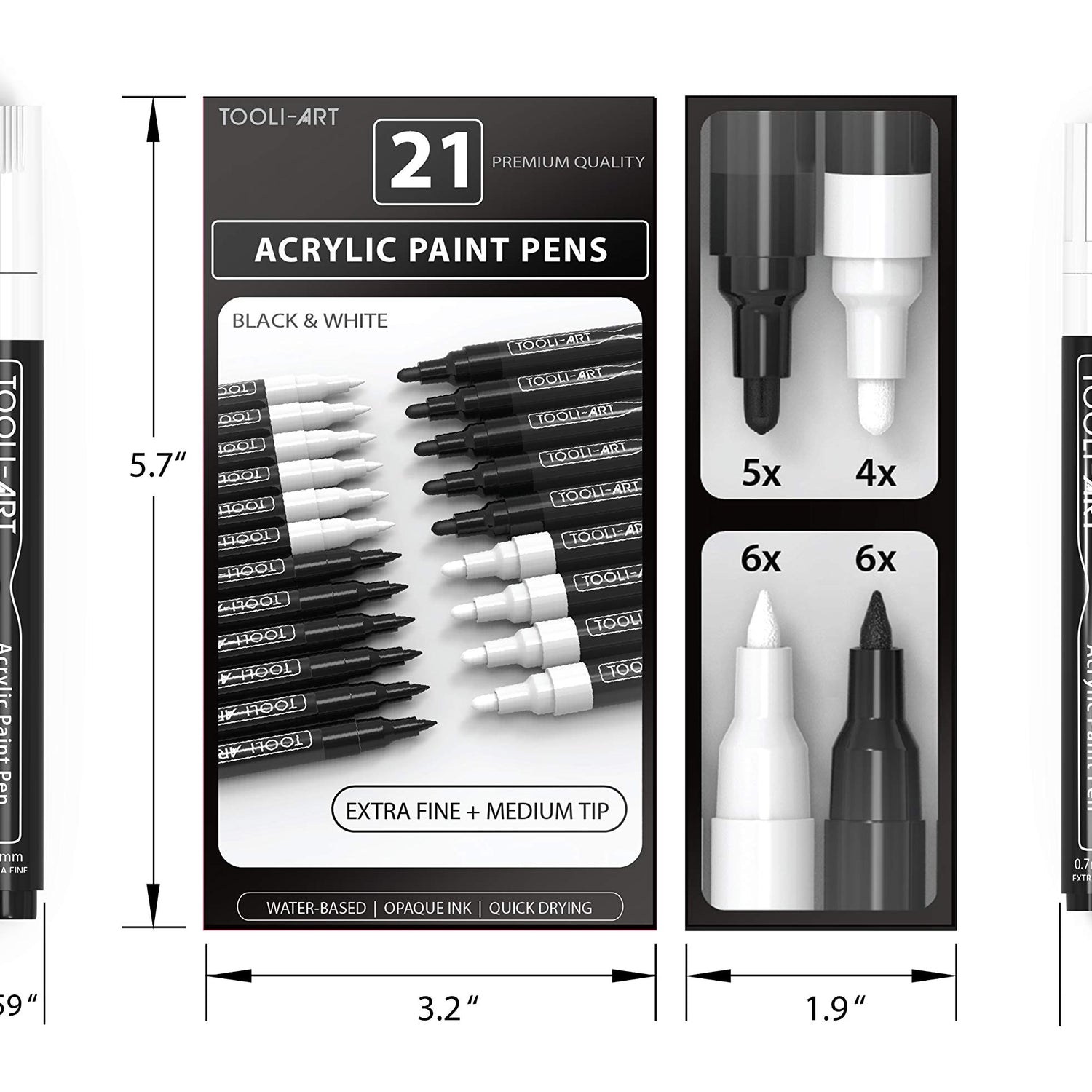 TOOLI-ART Black And White Acrylic Paint Markers Paint Pens Set For Rock Painting, Canvas, Mugs, Metal, Glass Paint, Fabric, Wood, DIY. Non Toxic, TOOLI-ART